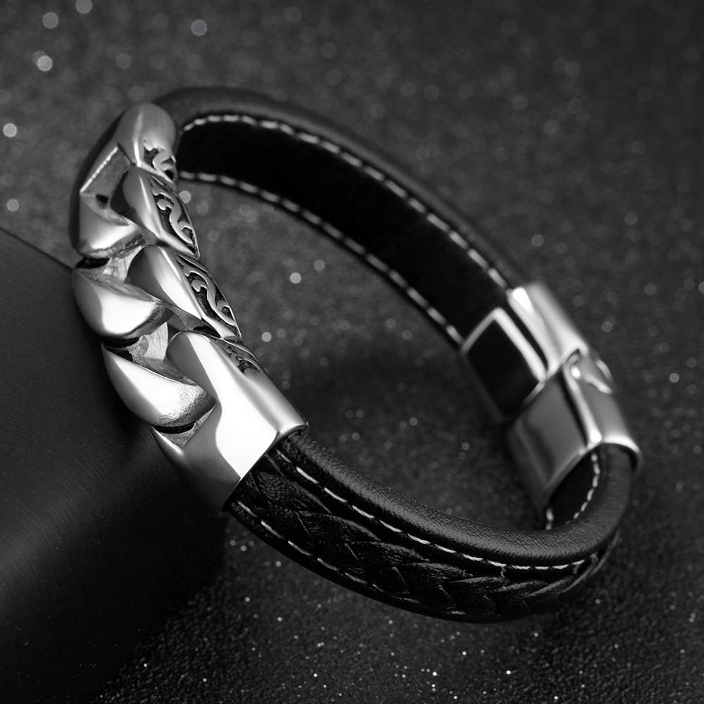 Leather & Curb Chain Bracelet